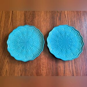 Set of 2 Pioneer Woman Farmhouse Lace Blue Teal Salad Plate Embossed Pattern 8.5